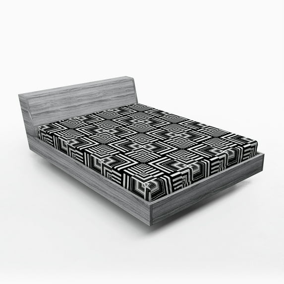 Ambesonne Black and White Fitted Sheet, Geometric Art, Full Size, Black White