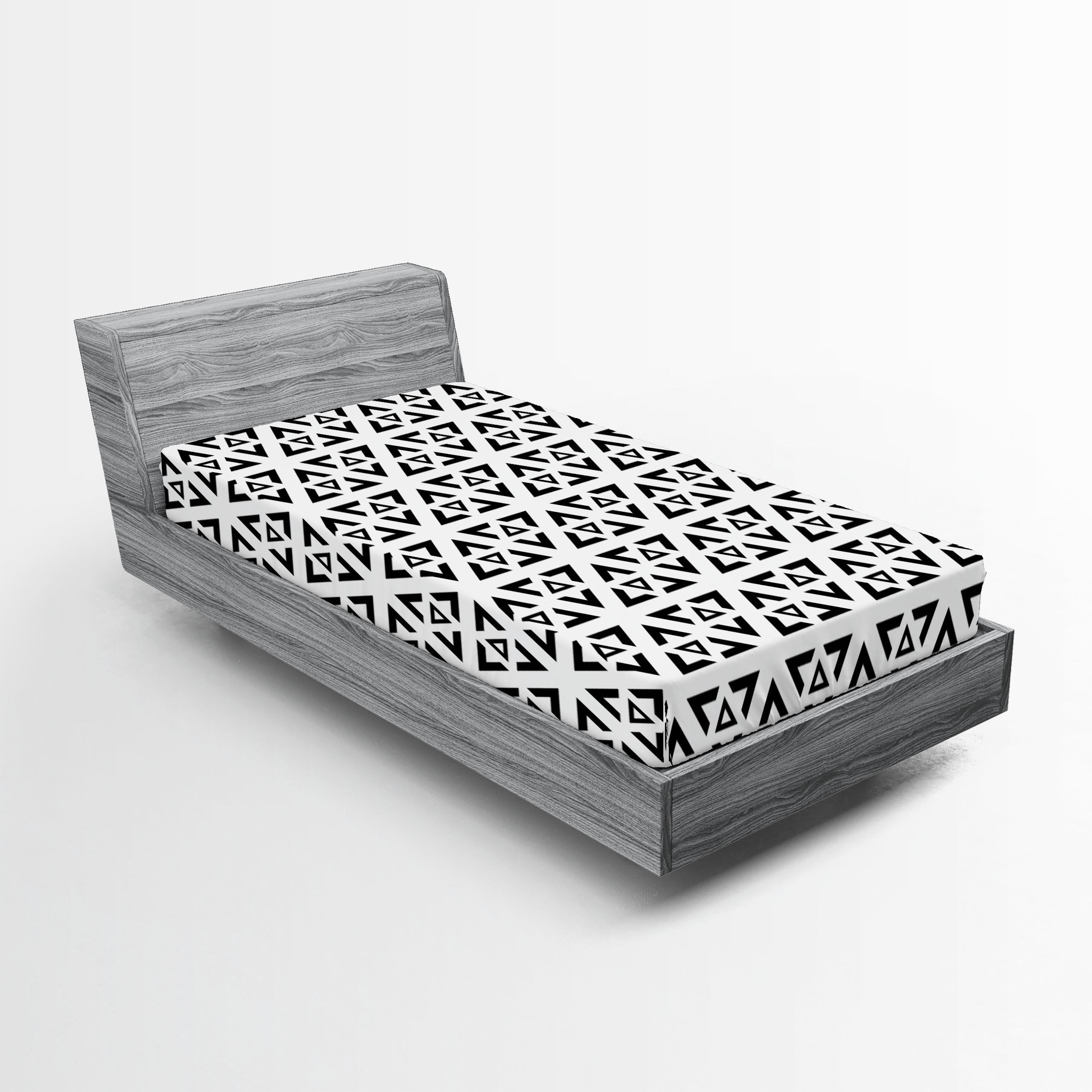 Twin Black and White Geometric Microfiber Fitted Sheet