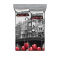 thumbnail image 1 of Ambesonne Black and White Fitted Sheet & Pillow Sham Set, Amsterdam Canal, Full, Black White and Red, 1 of 2