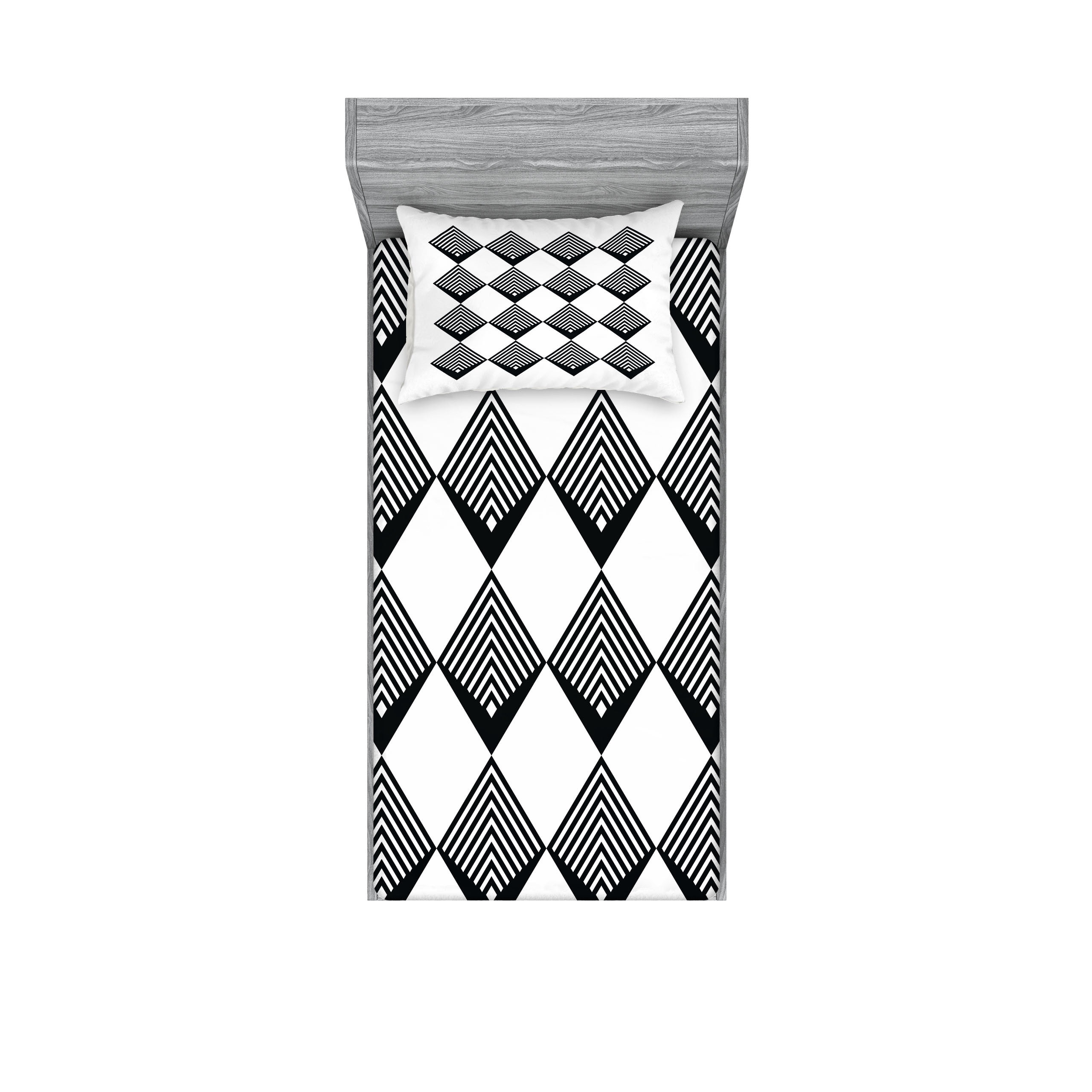 Twin White and Black Geometric Microfiber Sheet Set