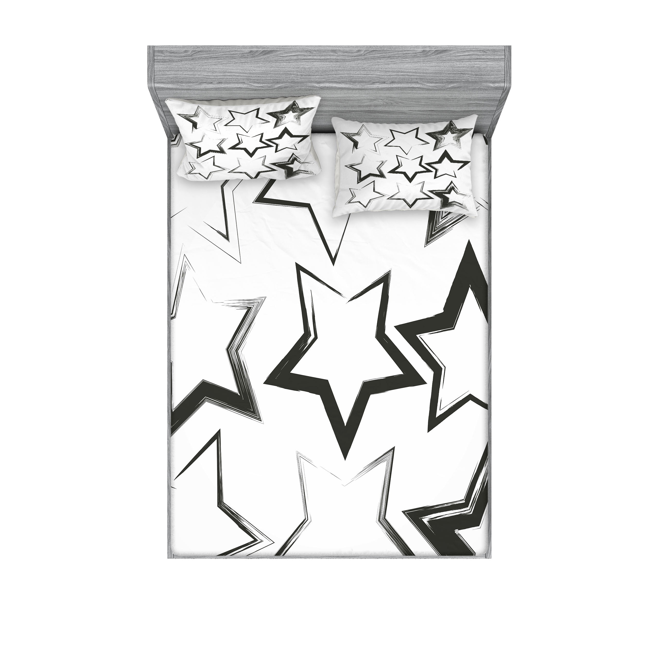 Full White and Black Star Print Microfiber Bedding Set