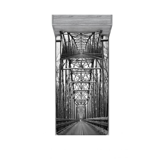 Ambesonne Black and White Fitted Sheet & Pillow Sham Set, Modern Bridge, Twin, Black White Grey