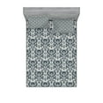 thumbnail image 1 of Ambesonne Black and White Fitted Sheet & Pillow Sham Set, Skull in Flora, Full, Charcoal Grey and White, 1 of 2