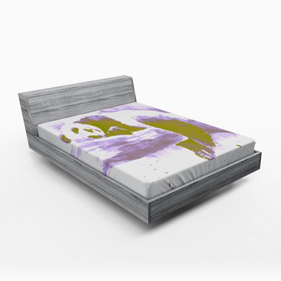 Ambesonne Black and White Fitted Sheet, Sleeping Panda, Full Size, Black White