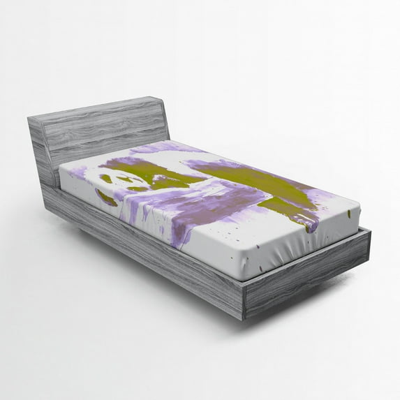 Ambesonne Black and White Fitted Sheet, Sleeping Panda, Twin Size, Black White