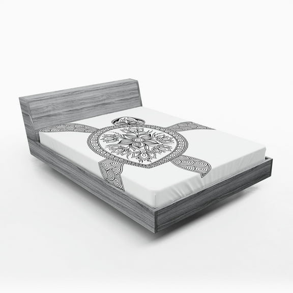 Ambesonne Black and White Fitted Sheet, Turtle, Queen Size, White Black
