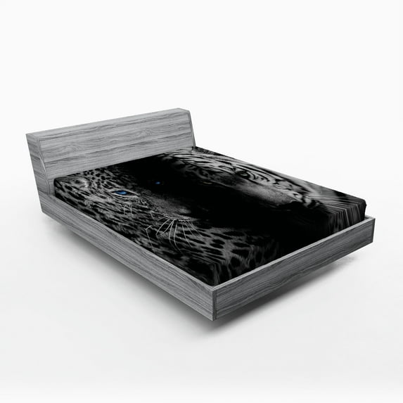 Ambesonne Black and White Fitted Sheet, Wild Leopards, Queen Size, Black White Blue