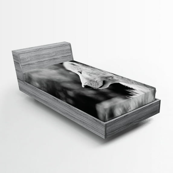 Ambesonne Black and White Fitted Sheet, Wolf Portrait, Twin Size, Pale Grey