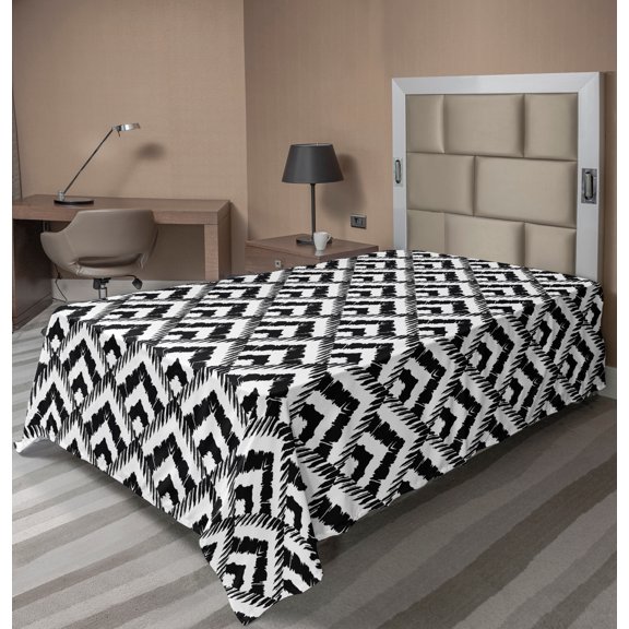 Ambesonne Black and White Flat Sheet, Chevron Lines, Twin Size, Black White