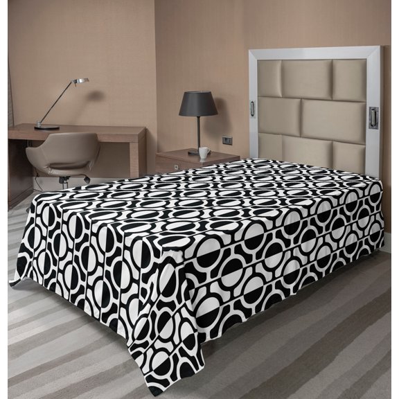 Ambesonne Black and White Flat Sheet, Lattice Pattern, TwinXL Size, Black White