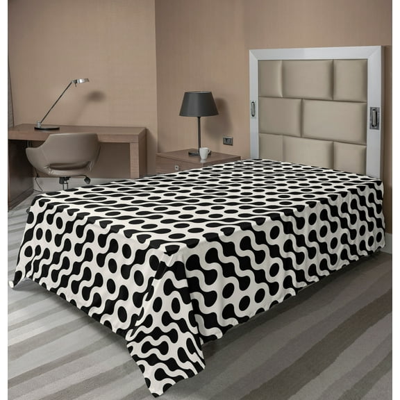 Ambesonne Black and White Flat Sheet, Rounded Circles, TwinXL Size, Black Off White