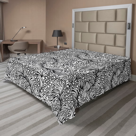 Ambesonne Black and White Flat Sheet, Shapes and Dots, Full Size, Black White