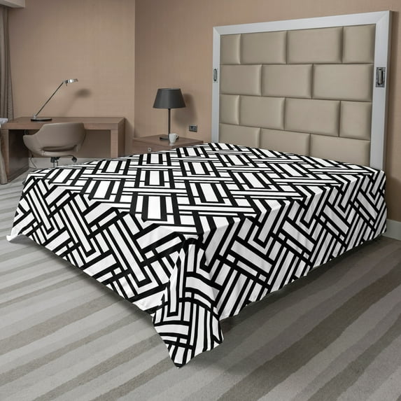 Ambesonne Black and White Flat Sheet, Stripes Pattern, Queen Size, Black White