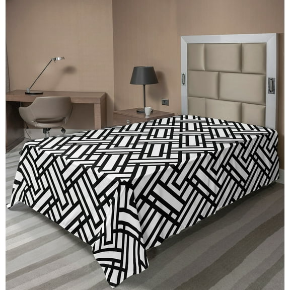 Ambesonne Black and White Flat Sheet, Stripes Pattern, Twin Size, Black White