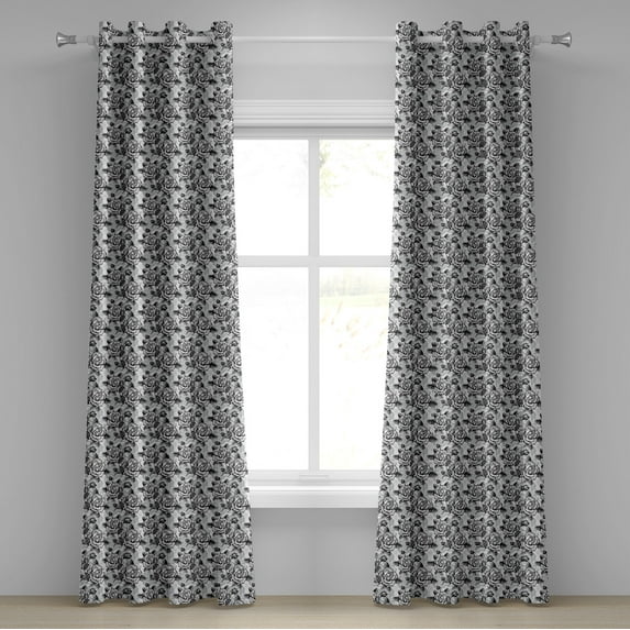 Ambesonne Black and White Grommet Curtain, Romantic Soulful, 50" x 72", Pale Grey Black White