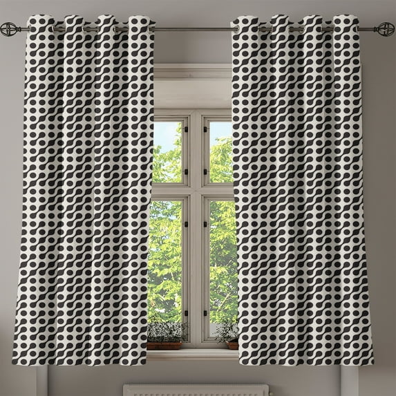 Ambesonne Black and White Grommet Curtain, Rounded Circles, 50" x 54", Black Off White