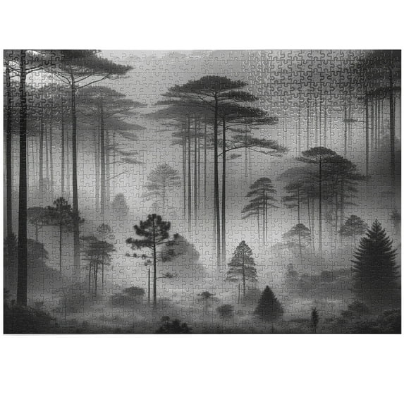 Ambesonne Black and White Jigsaw Puzzle, Foggy Woodland Tree, Heirloom-Quality Fun Activity for Family Durable Cardboard, 1000 pcs, Pale Grey