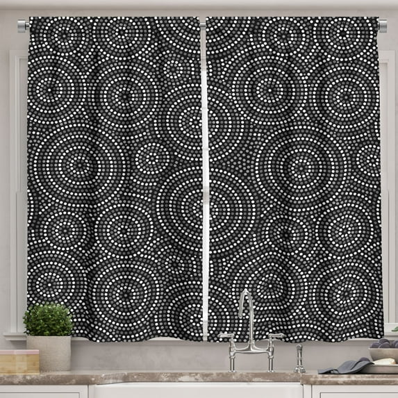 Ambesonne Black and White Kitchen Curtains, Aborginial Art, 55"x39", Grey Black White