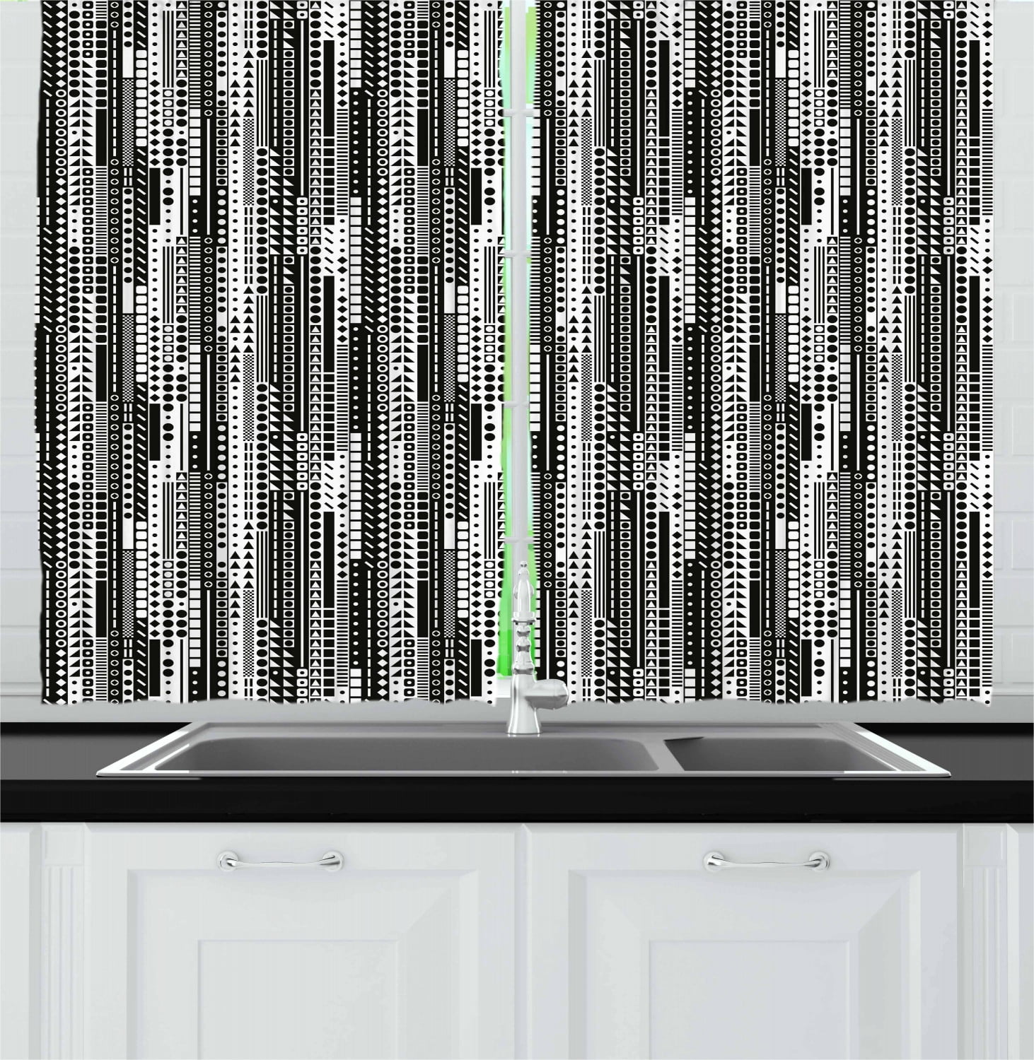 Ambesonne Black and White Kitchen Curtains, Geometrical, 55"x39", Black ...