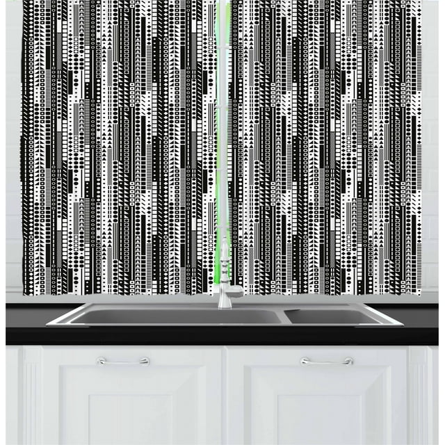 Ambesonne Black and White Kitchen Curtains, Geometrical, 55"x39", Black ...