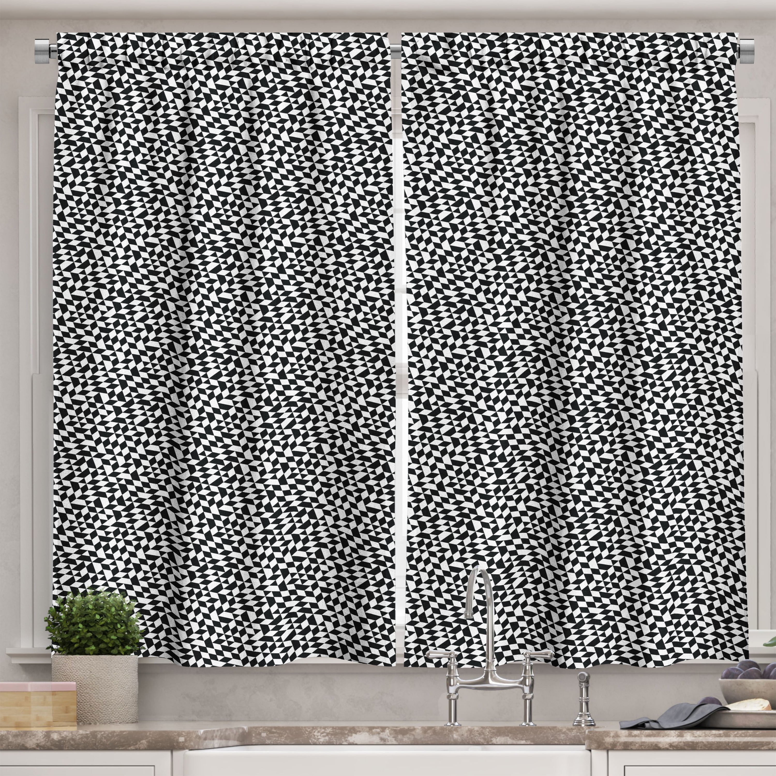 Ambesonne Black and White Kitchen Curtains, Modern Design, 55"x39 ...