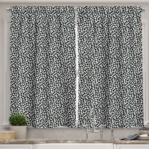 Ambesonne Black and White Kitchen Curtains, Modern Design, 55"x39", Black and White