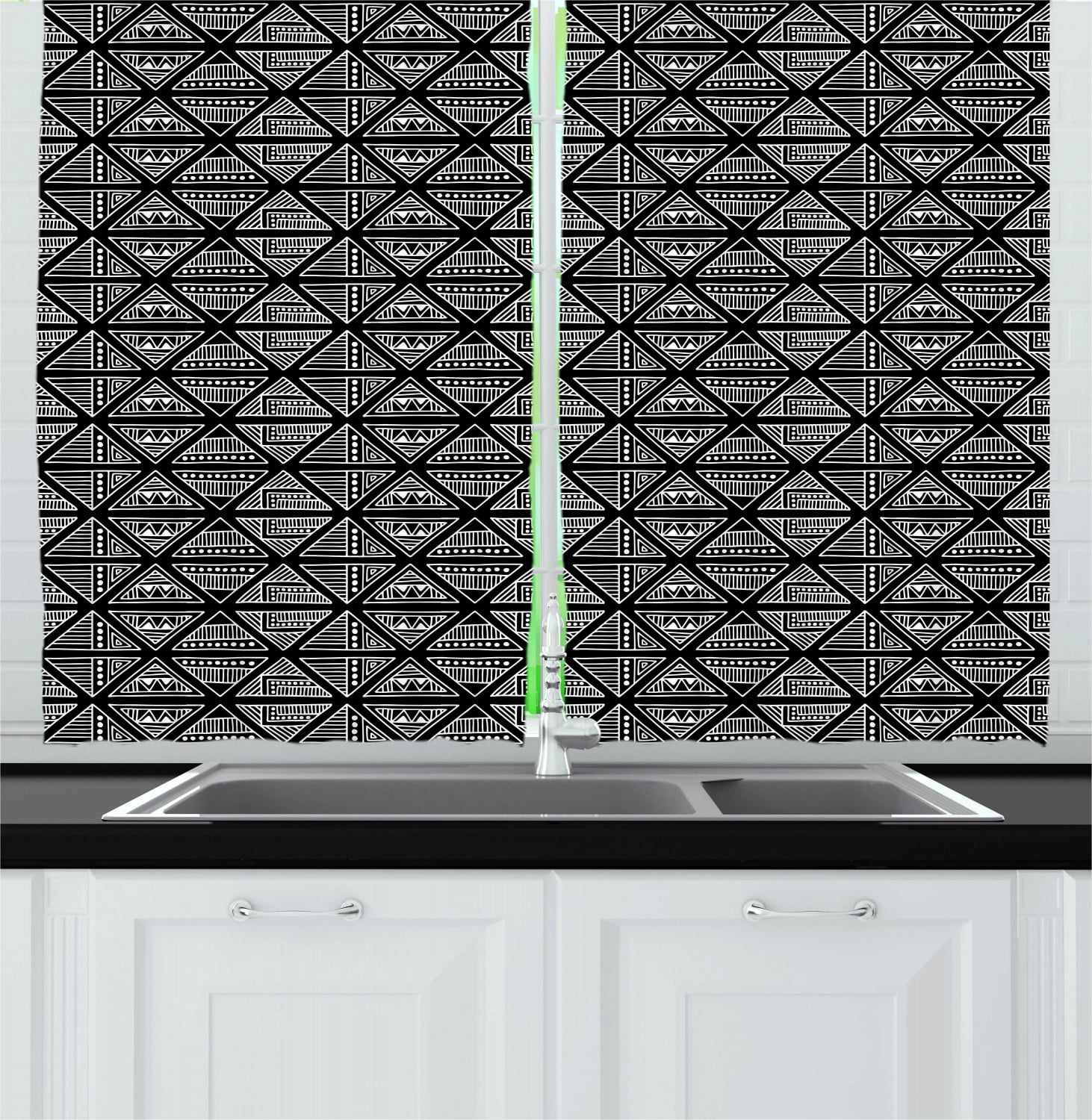 Ambesonne Black and White Kitchen Curtains, Monochrome Elements, 55"x39 ...
