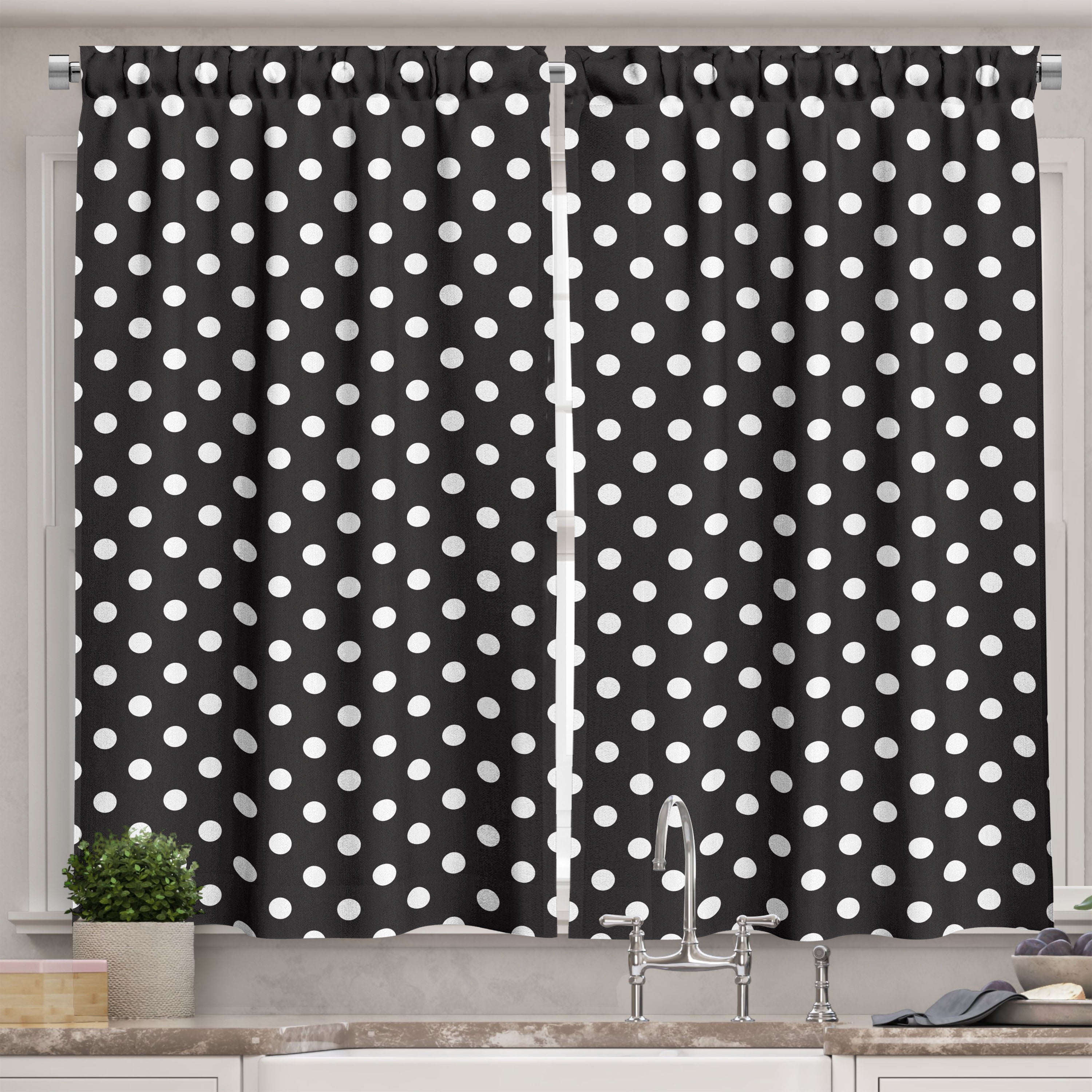 Ambesonne Black and White Kitchen Curtains, Traditional Dots, 55"x39", Charcoal Grey White