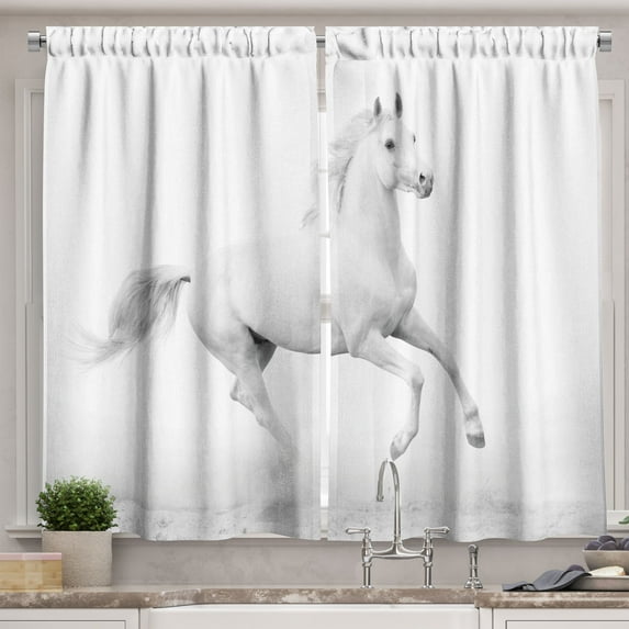 Ambesonne Black and White Kitchen Curtains, White Stallion, 55"x45", White and Black