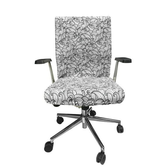 Ambesonne Black and White Office Chair Cover Stretchable High Back, Sea Storm Waves, Black White