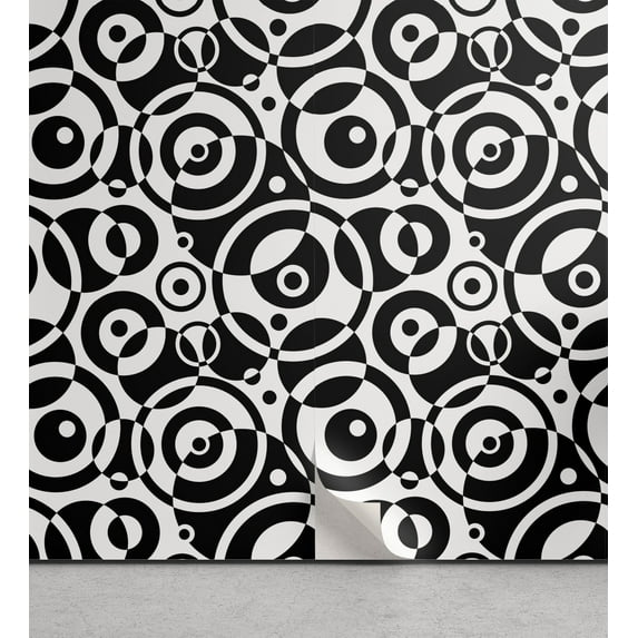 Ambesonne Black and White Peel & Stick Wallpaper for Home, Circle and Dots, 13"x36", Black White