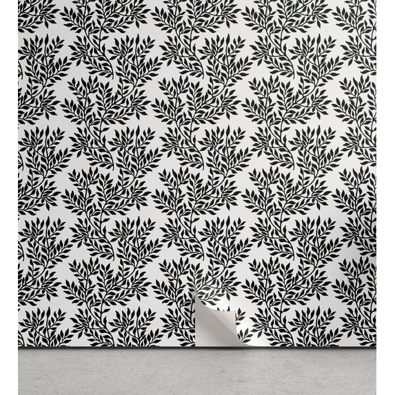 Ambesonne Black and White Peel & Stick Wallpaper for Home, Foliage Plant, 13"x100", Black White