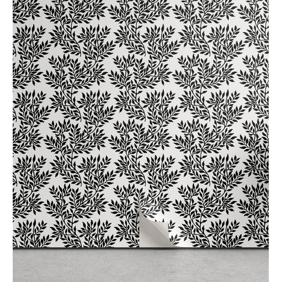 Ambesonne Black and White Peel & Stick Wallpaper for Home, Foliage Plant, 13"x36", Black White