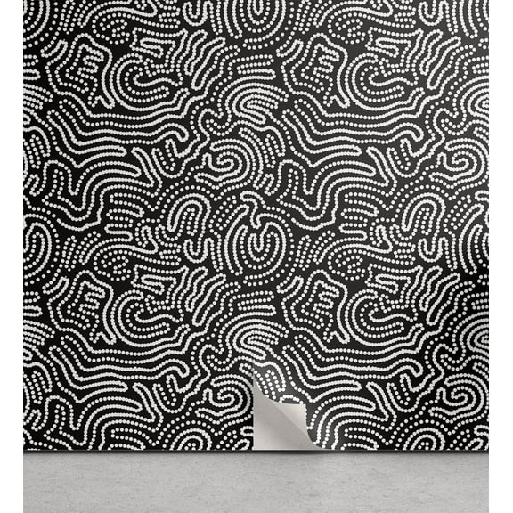 Ambesonne Black and White Peel & Stick Wallpaper for Home, Random Dotted Lines, 13"x36", Black and White