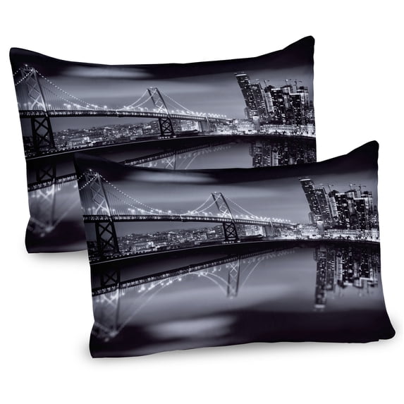 Ambesonne Black and White Pillow Sham 2 Pack, Panorama View, 26"x20", Dark Green