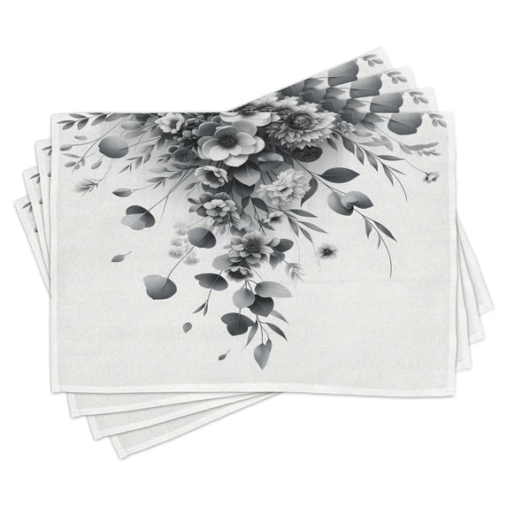Ambesonne Black and White Place Mats Set of 4, Eucalyptus Bouquet, Standard Size, White Grey