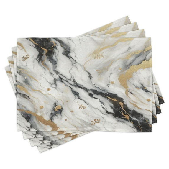 Ambesonne Black and White Place Mats Set of 4, Modern Marble Print, Standard Size, Pale Mustard Off White