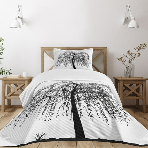 Ambesonne Black and White Quilted Bedspread Set 2 Pcs, Barren Nature, Twin Size, Black White