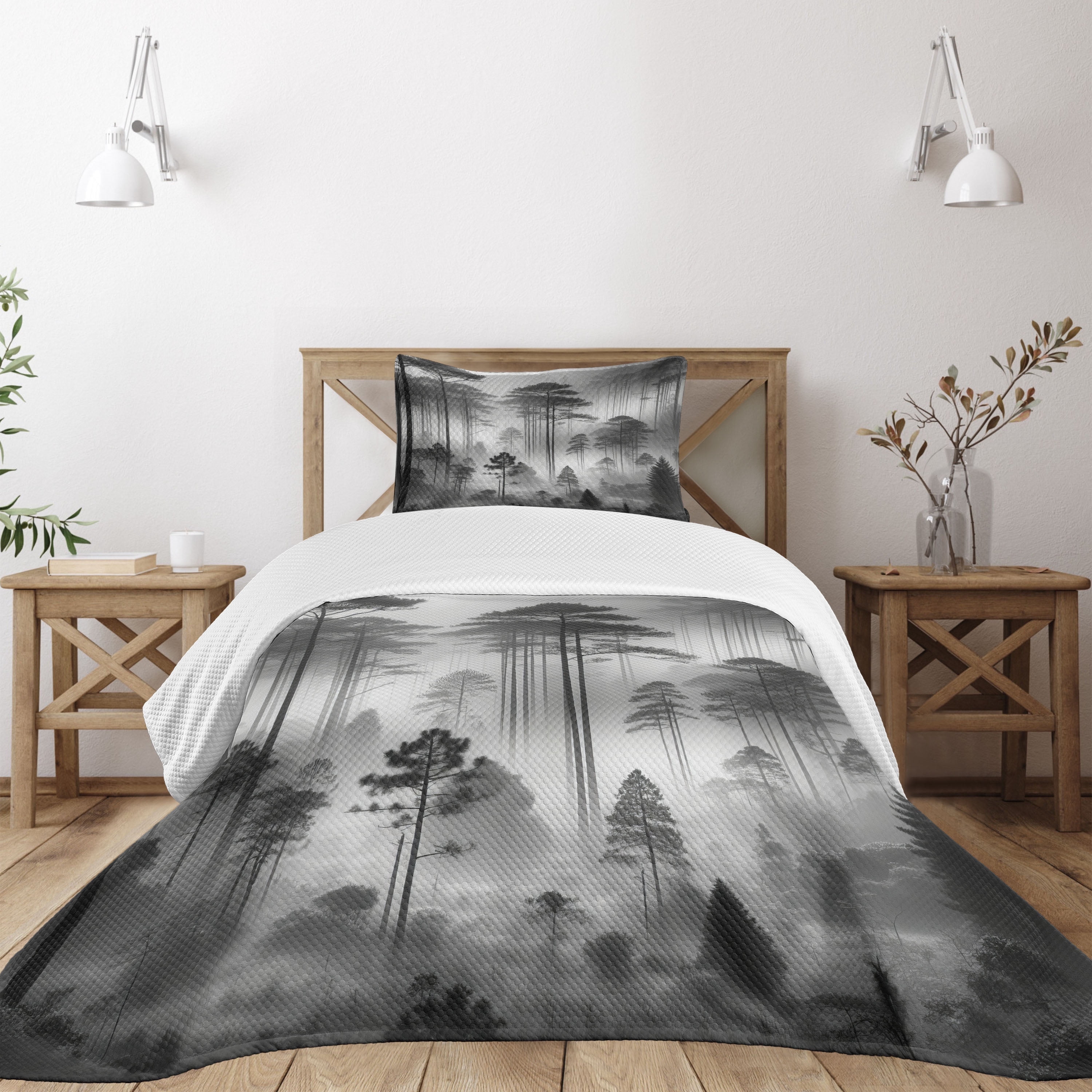 Gray Twin Quilted Bedspread Set with Pillow Sham