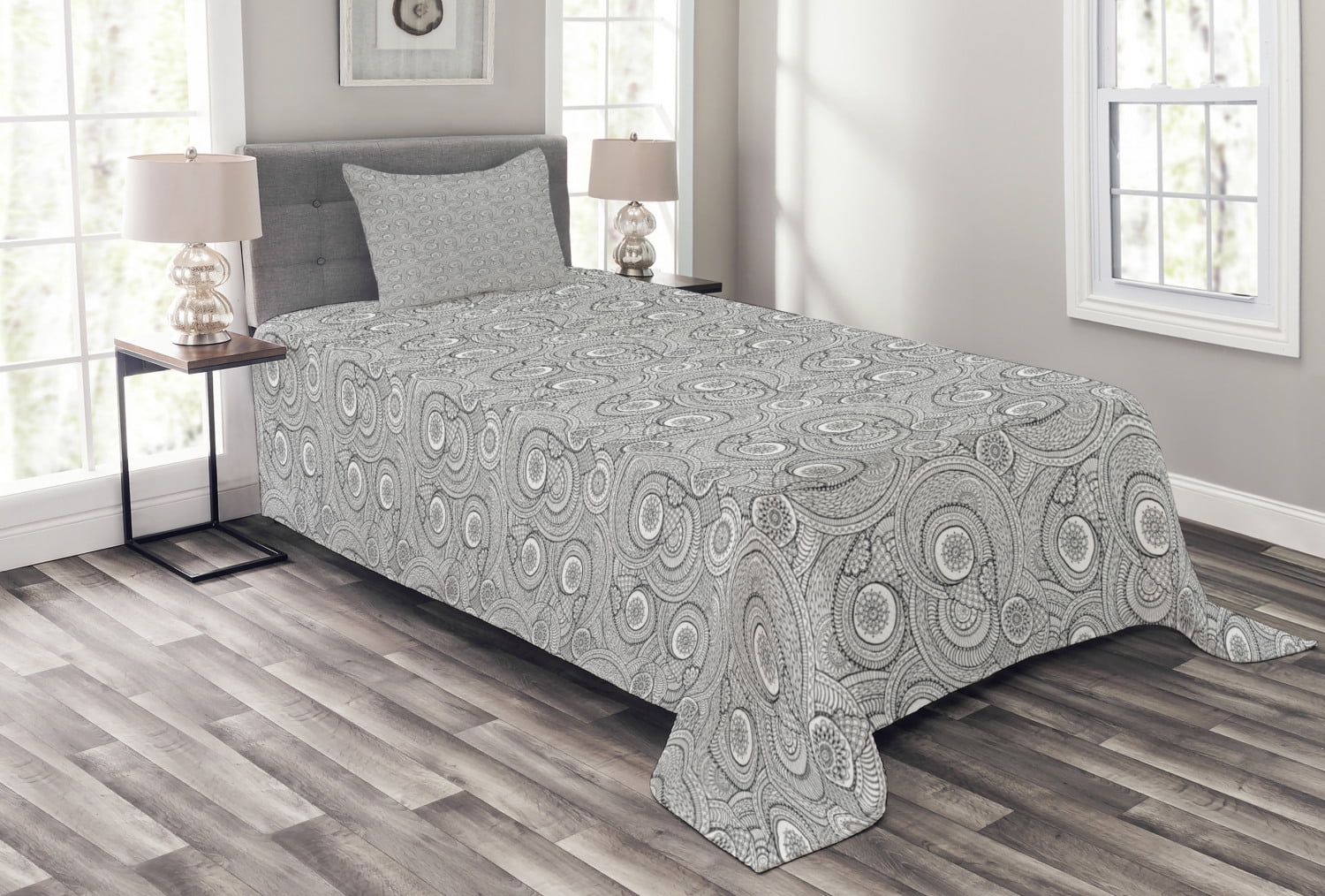 White Quilted Twin Bedspread Set with Pillow Sham