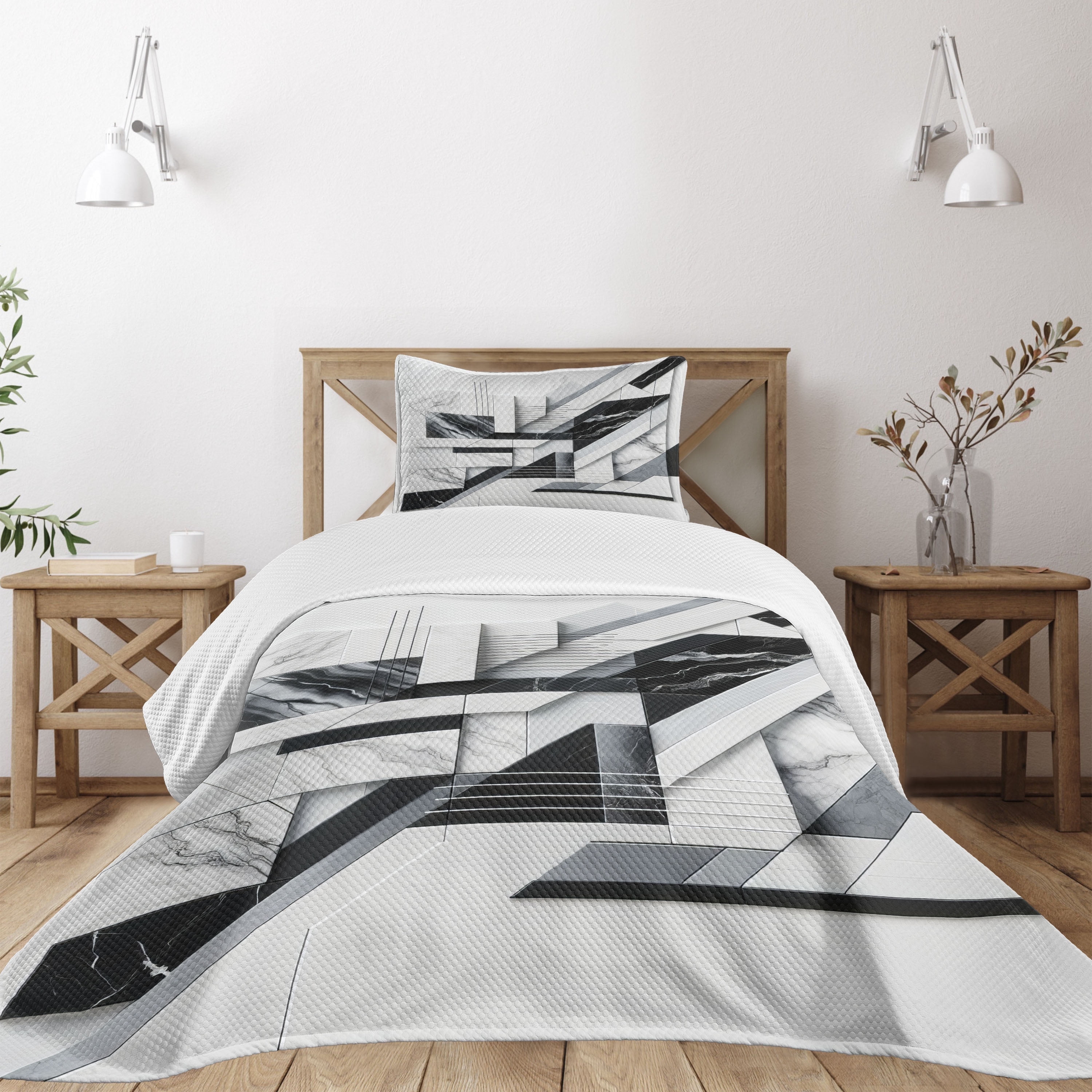 Gray Twin Quilted Bedspread Set with Pillow Sham
