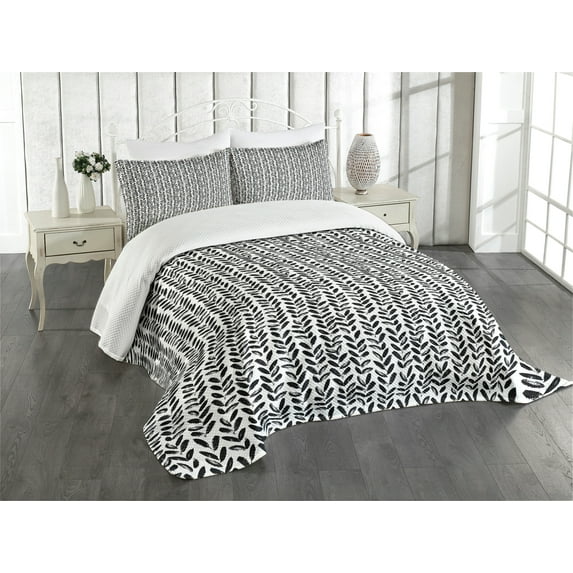 Ambesonne Black and White Quilted Bedspread Set 2 Pcs, Paint Motif, Twin Size, Black White