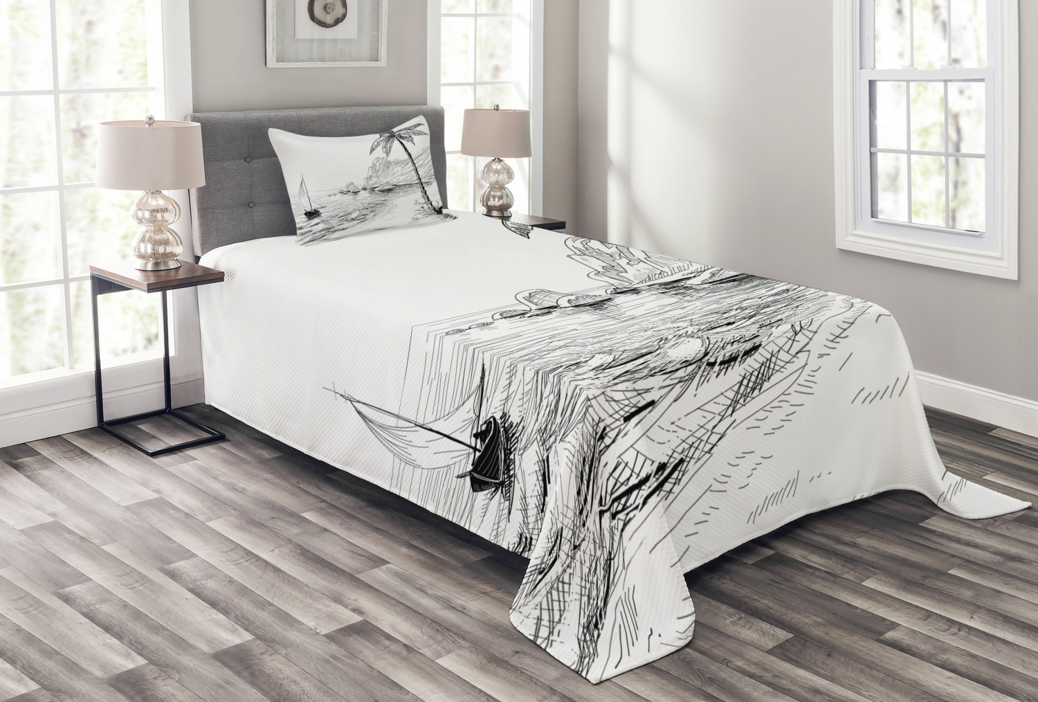 White Quilted Twin Bedspread Set with Pillow Sham