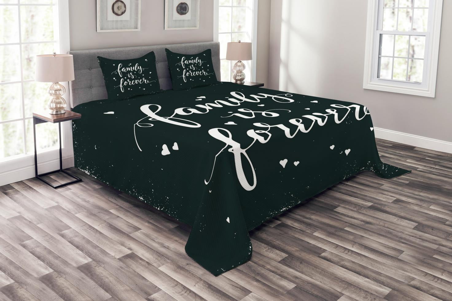 Family Forever Quilted King Bedspread Set in Black and White