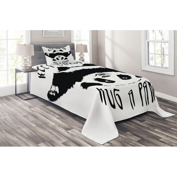 Ambesonne Black and White Quilted Coverlet 2 Pcs, Animal Mascot, Twin Size, Black White