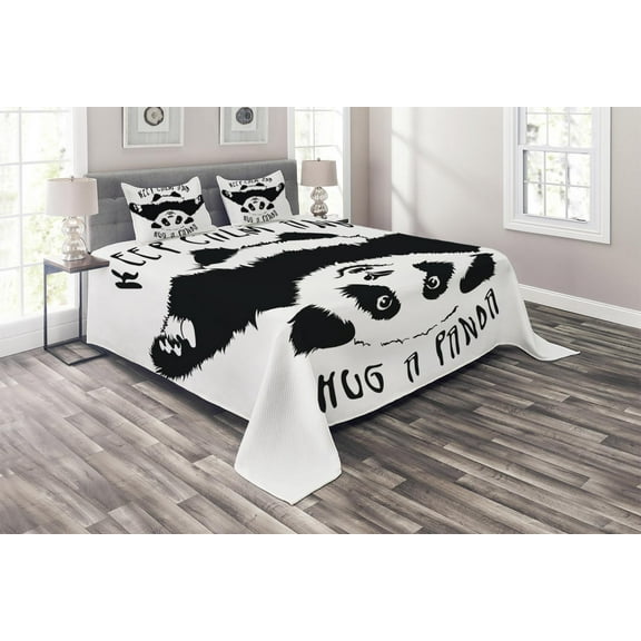Ambesonne Black and White Quilted Coverlet 3 Pcs, Animal Mascot, King Size, Black White