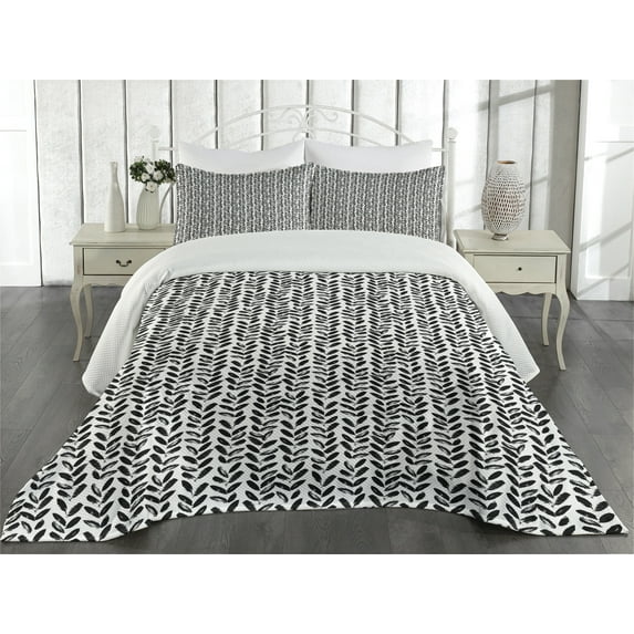 Ambesonne Black and White Quilted Coverlet 3 Pcs, Paint Motif, Queen Size, Black White