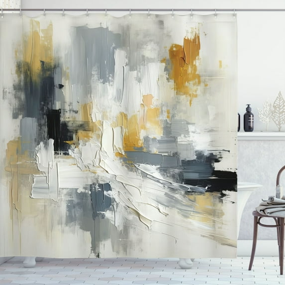 Ambesonne Black and White Shower Curtain, Abstract Details, 69"Wx75"L, Blue Grey Amber Coconut