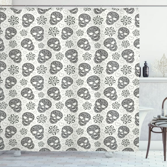 Ambesonne Black and White Shower Curtain, Abstract Skulls, 69"Wx84"L, White and Black