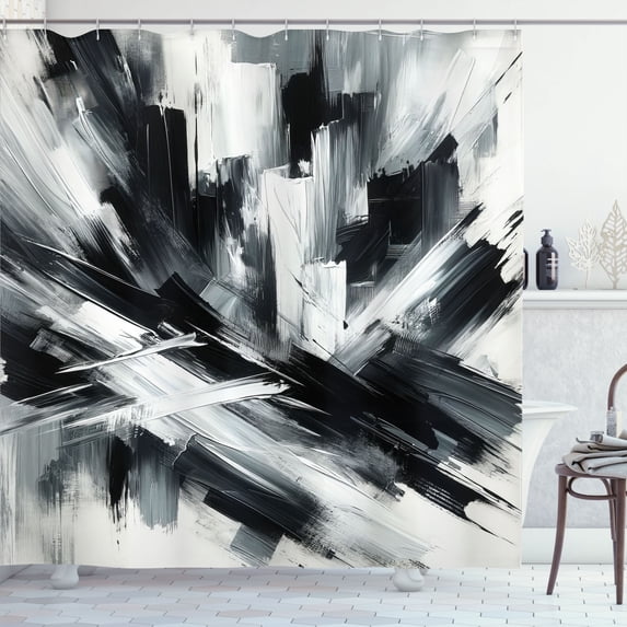 Ambesonne Black and White Shower Curtain, Bold Abstract Art, 69"Wx70"L, Dark Blue Grey